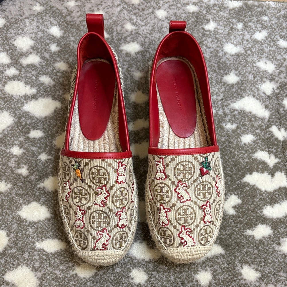 Tory Burch Red and Tan Espadrilles